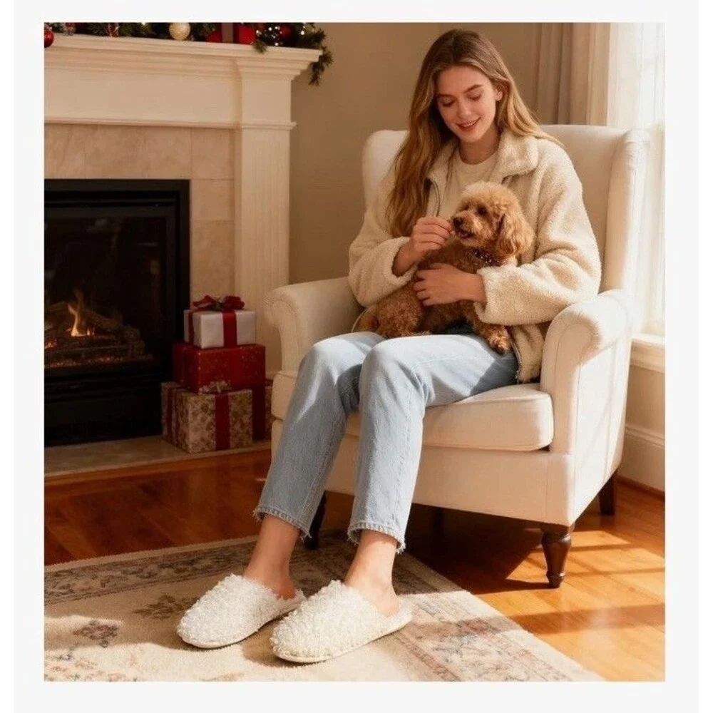 RockDove Women's Twirl Fleece Cozy Scuff Slippers Indoor Non-Slip Rubber Sz 9-10